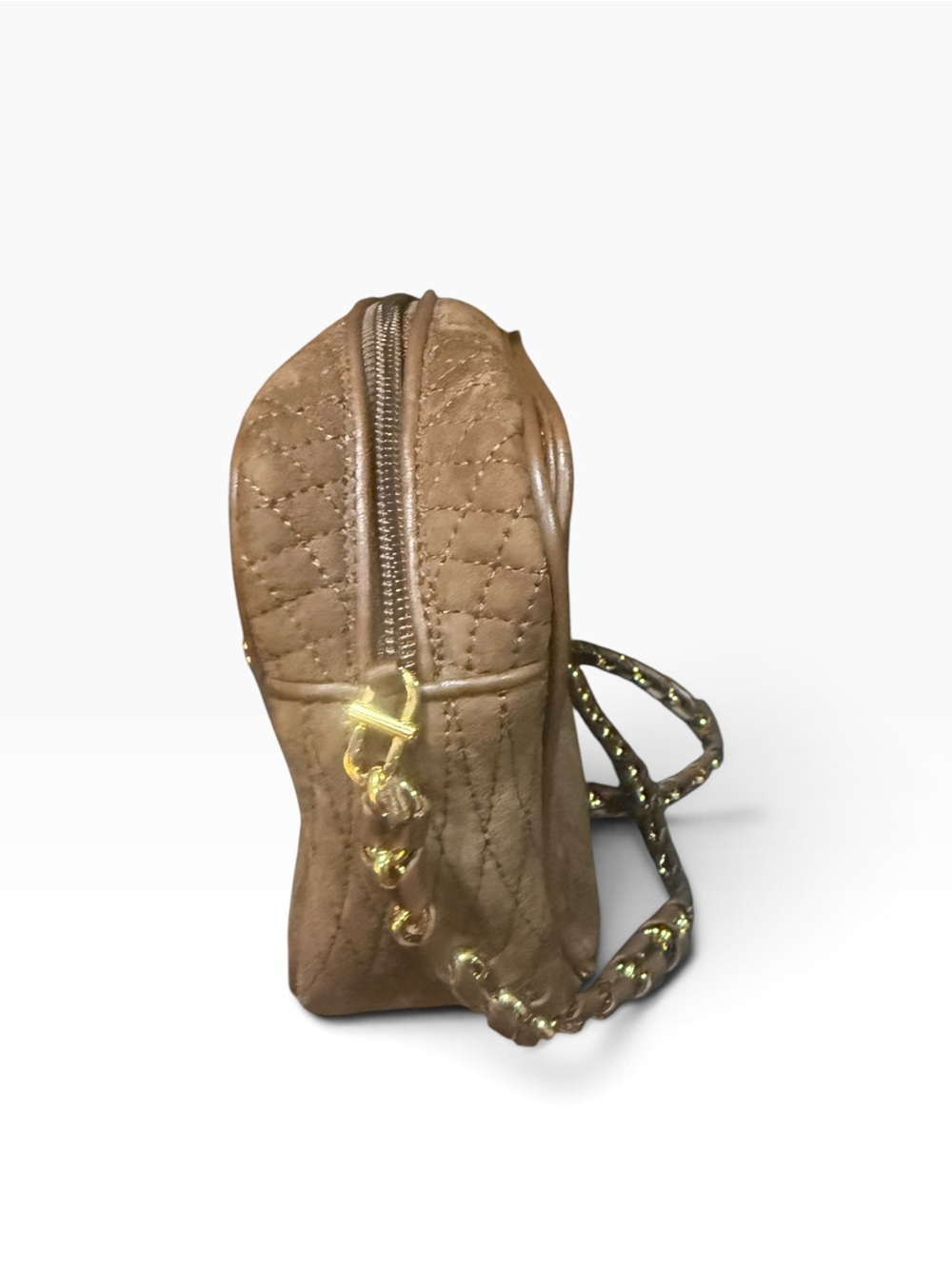 Bally Amera Mocha Suede Quilted Camera Crossbody Bag Gold Chain NWT - Picture 8 of 11